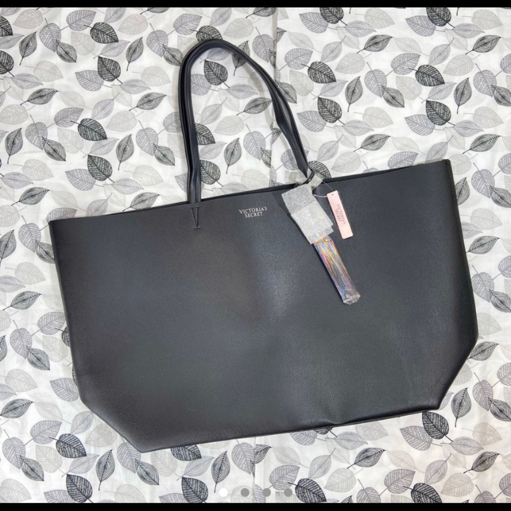 Victoria's Secret Black Faux Leather Large Tote